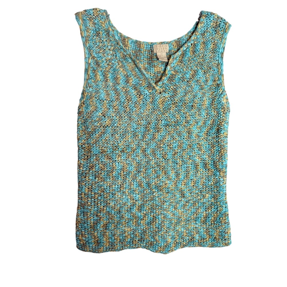 Sigrid Olsen Sport Sweater‎ Vest Womens Medium Blue Green Acrylic Knit V-Neck